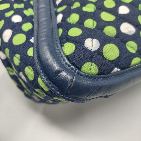 Vera Bradley Lucky Dots Trapeze Tote Navy Blue With Green White Polka Dots - Picture 8 of 12
